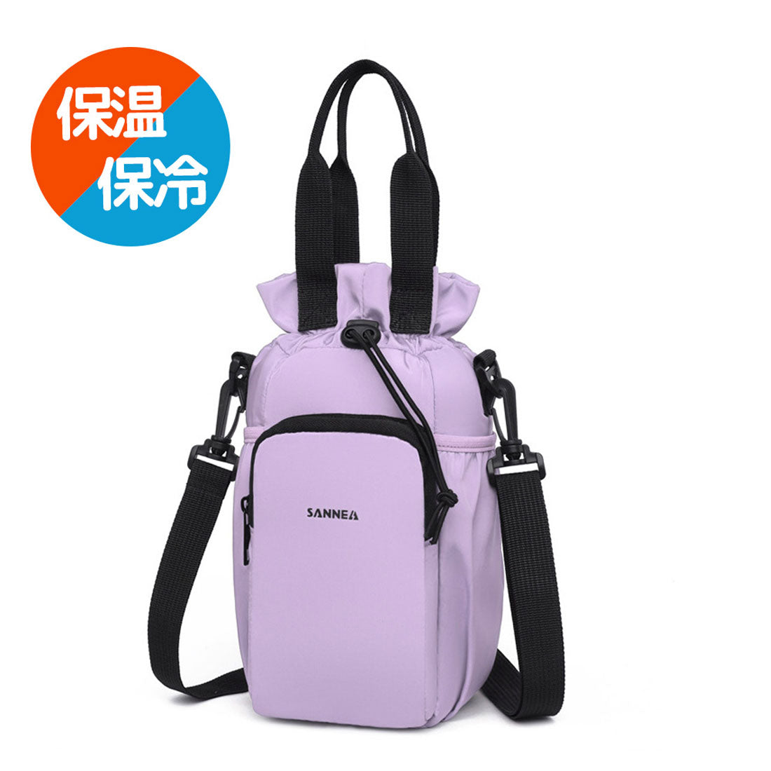 リアルスタイル REAL STYLE ペットボトルホルダー 保冷 2本 入る 肩掛け ショルダーバッグ スマホポーチ 水筒 カバー ケース 断熱 最強 夏 軽い おしゃれ 小さめ 巾着バッグ (パープル) パープル