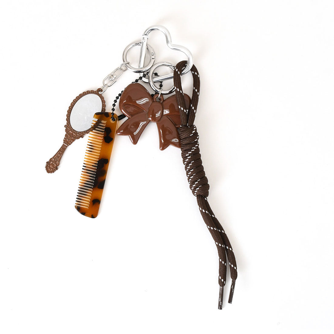 リアルスタイル REAL STYLE ストラップ バッグチャーム パラコード レディース じゃらじゃら キーホルダー おしゃれ 鍵 ハート リボン べっ甲風 ミラー コーム 雑貨 (ブラウン) ブラウン