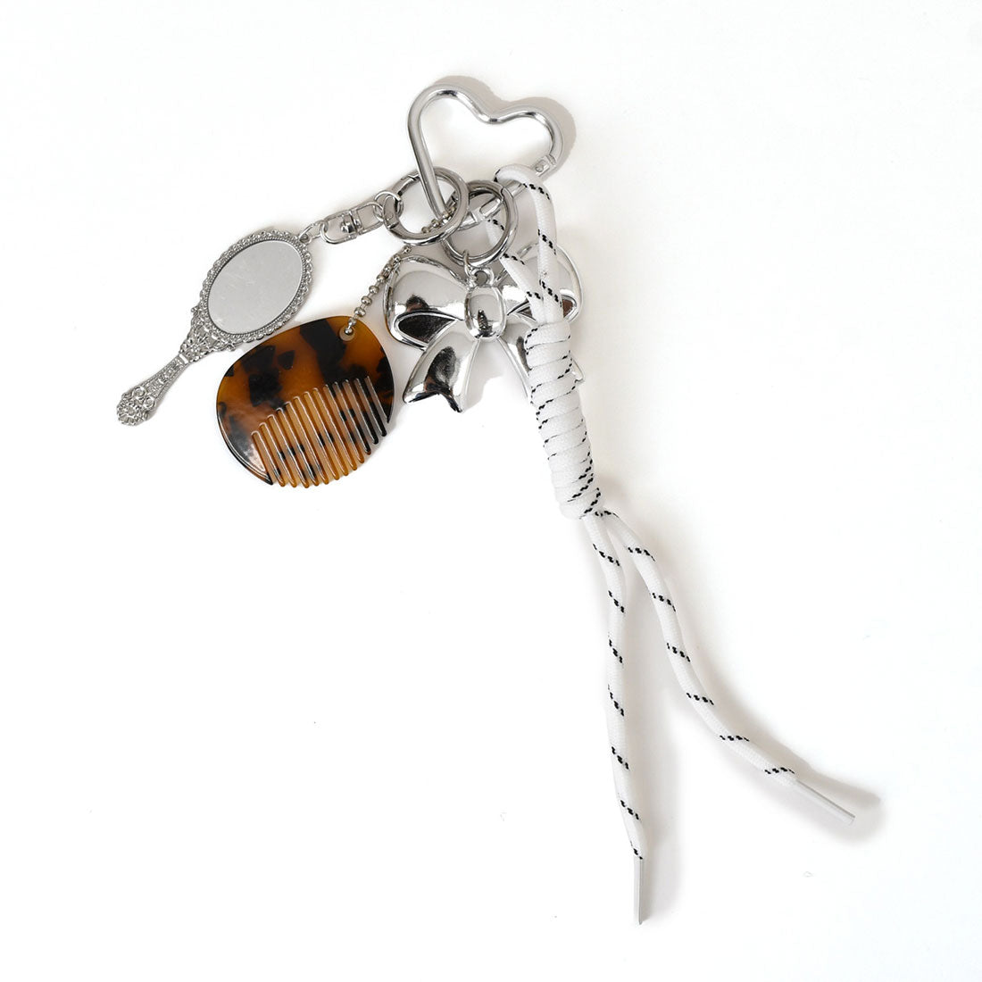 リアルスタイル REAL STYLE ストラップ バッグチャーム パラコード レディース じゃらじゃら キーホルダー おしゃれ 鍵 ハート リボン べっ甲風 ミラー コーム 雑貨 (シルバー) シルバー