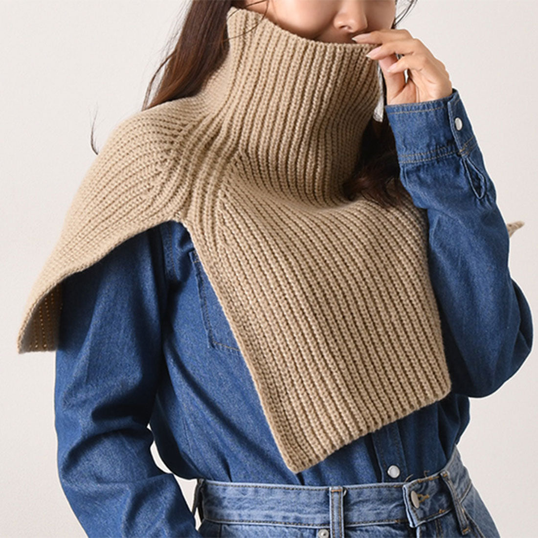 リアルスタイル REAL STYLE スヌード マフラー レディース 付け襟 タートル ハイネック ニット ベスト セーター 冬 おしゃれ 防寒 暖かい ネックウォーマー ケープ