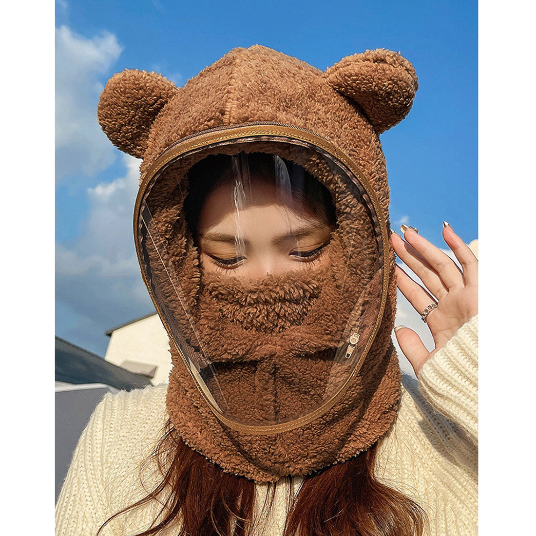 リアルスタイル REAL STYLE バラクラバ フードネックウォーマー 防寒 おしゃれ 冬用 子供 レディース キッズ 耳付き スヌード マスク もこもこ 暖かい フェイス