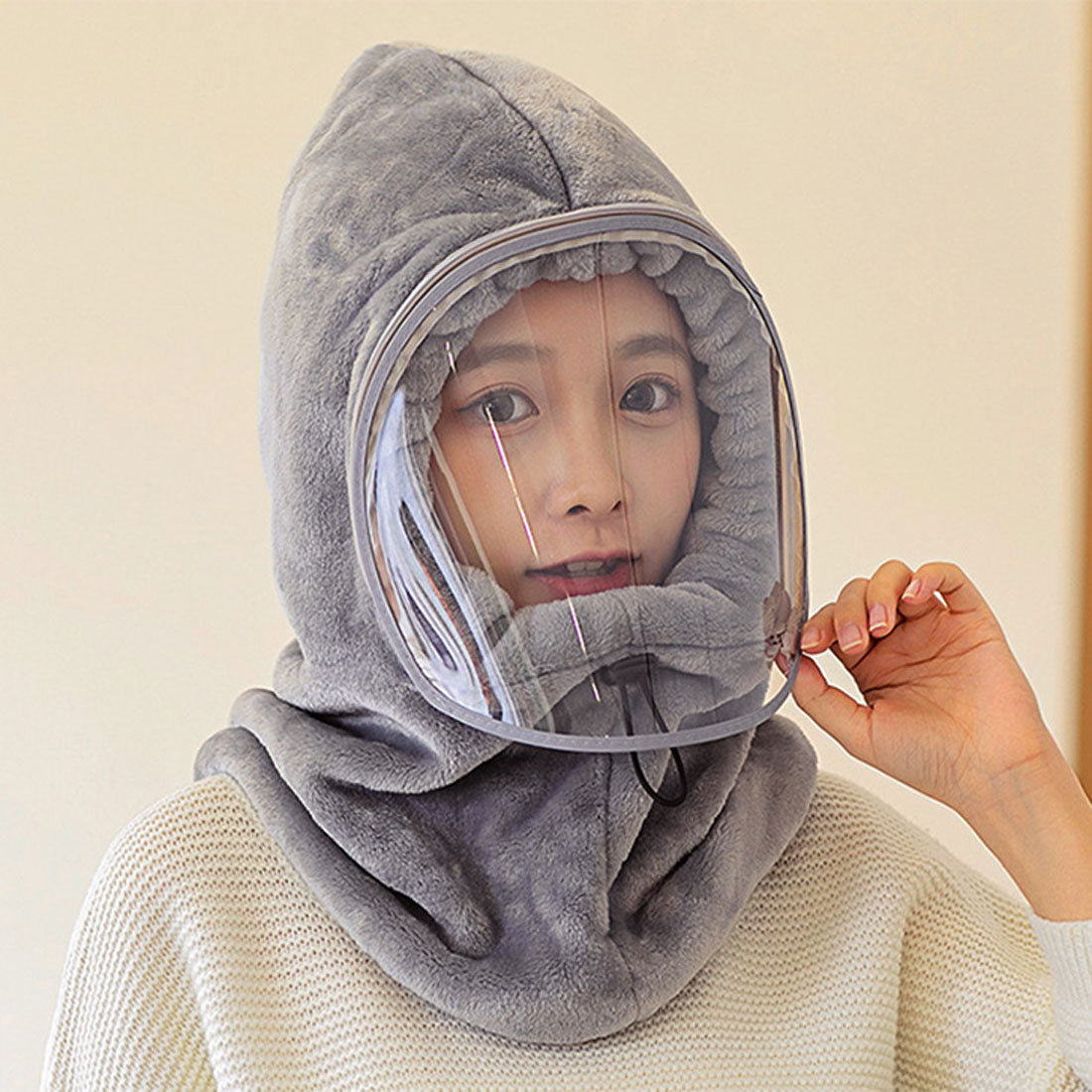 リアルスタイル REAL STYLE バラクラバ フードネックウォーマー 防寒 おしゃれ 冬用 レディース メンズ もこもこ 暖かい スヌード バイク 自転車 マスク フェイス,グレー