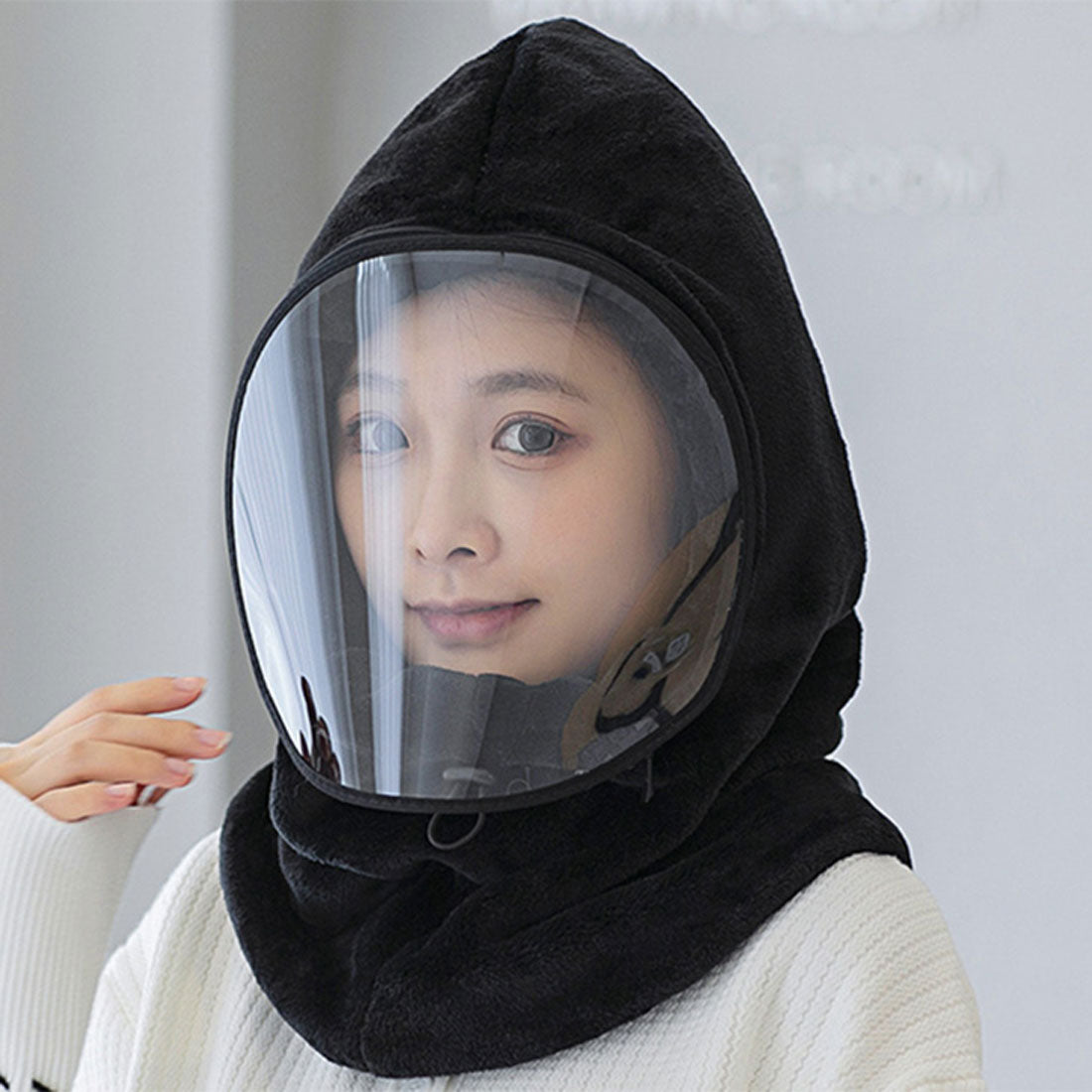 リアルスタイル REAL STYLE バラクラバ フードネックウォーマー 防寒 おしゃれ 冬用 レディース メンズ もこもこ 暖かい スヌード バイク 自転車 マスク フェイス,ブラック