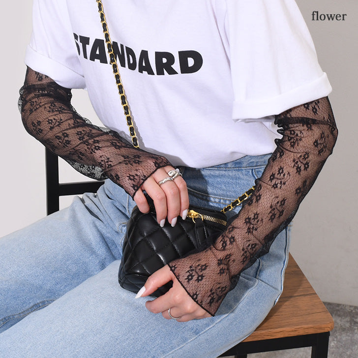 Real Style Arm Covers for Women Long Length Thin Sheer Lace See-Through Black Summer Arm Covers Cute Stylish UV Care Sun Protection Energy Saving