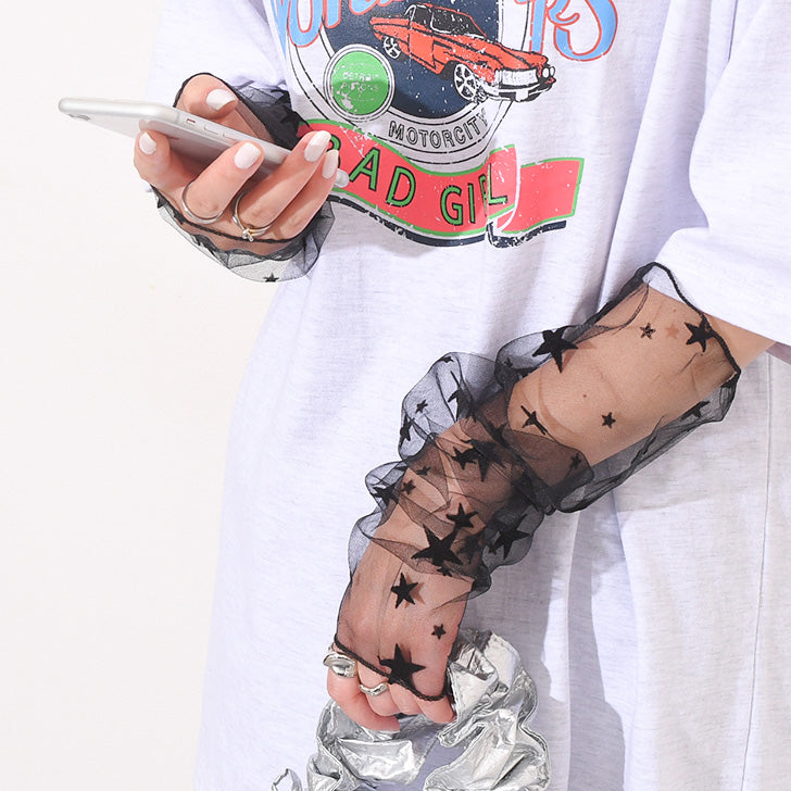 Real Style Arm Covers for Women Long Length Thin Sheer Lace See-Through Black Summer Arm Covers Cute Stylish UV Care Sun Protection Energy Saving