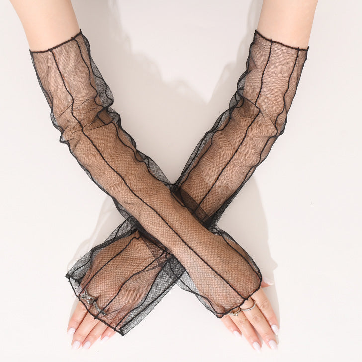 Real Style Arm Covers for Women Long Length Thin Sheer Lace See-Through Black Summer Arm Covers Cute Stylish UV Care Sun Protection Energy Saving