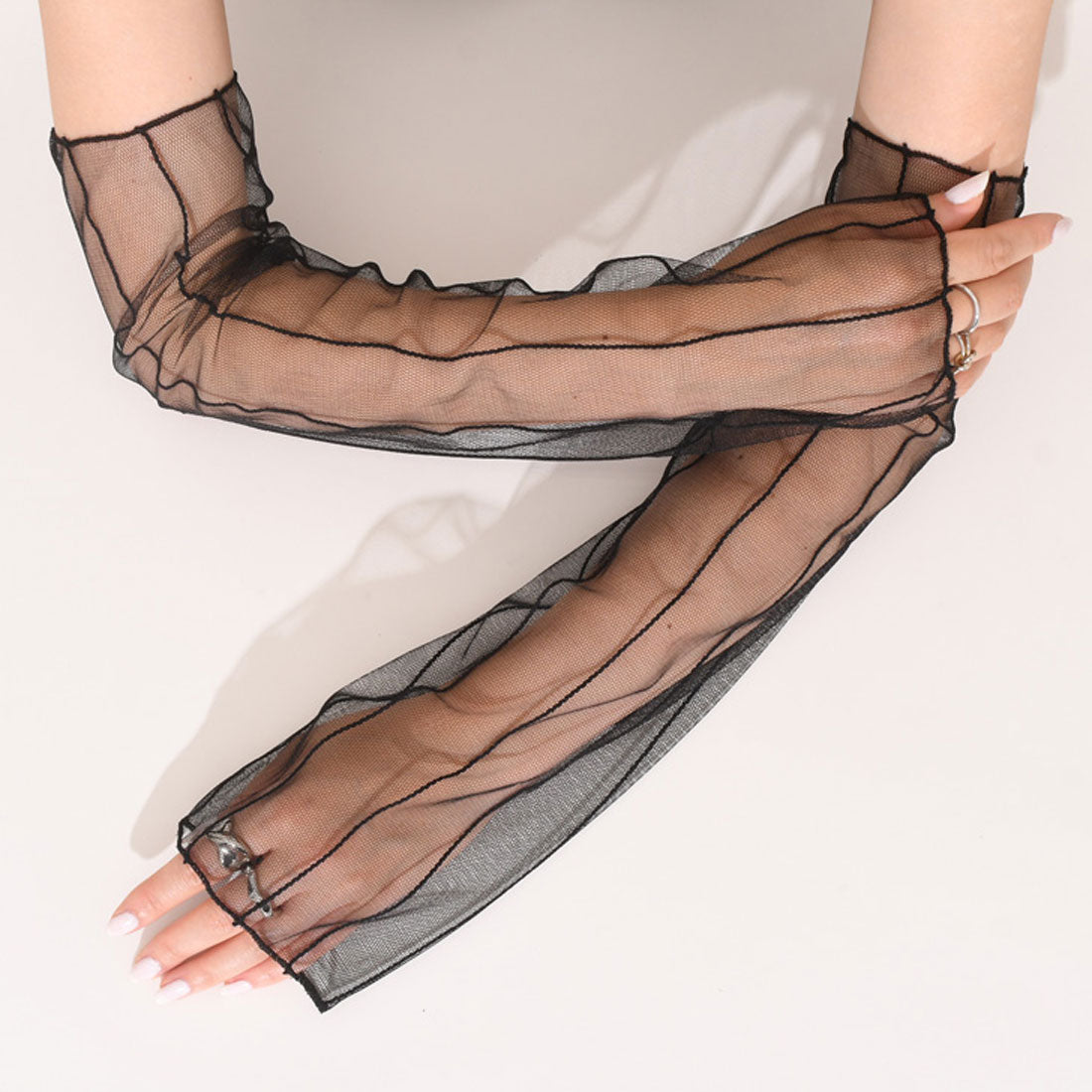 Real Style Arm Covers for Women Long Length Thin Sheer Lace See-Through Black Summer Arm Covers Cute Stylish UV Care Sun Protection Energy Saving