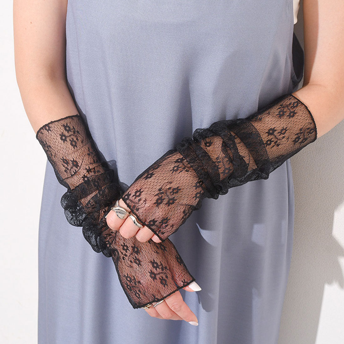 Real Style Arm Covers for Women Long Length Thin Sheer Lace See-Through Black Summer Arm Covers Cute Stylish UV Care Sun Protection Energy Saving