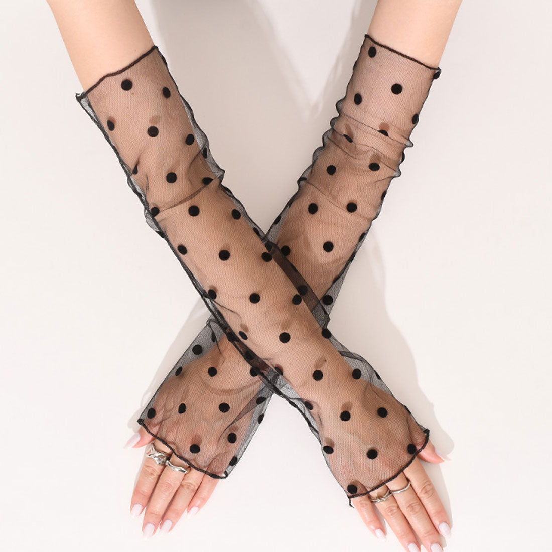 Real Style Arm Covers for Women Long Length Thin Sheer Lace See-Through Black Summer Arm Covers Cute Stylish UV Care Sun Protection Energy Saving