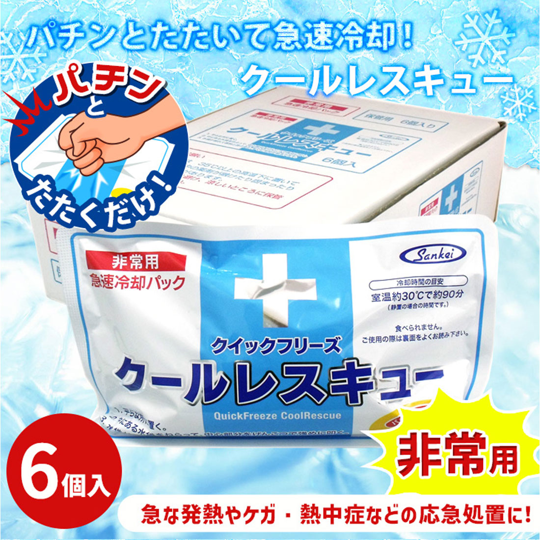 リアルスタイル REAL STYLE 急速冷却パック 保冷剤 6個入り 冷やす 冷却グッズ アイス 熱中症 怪我 応急処置 非常用 災害時 防災用品 運動 冷却パッド 暑さ対策【返品不可商品】