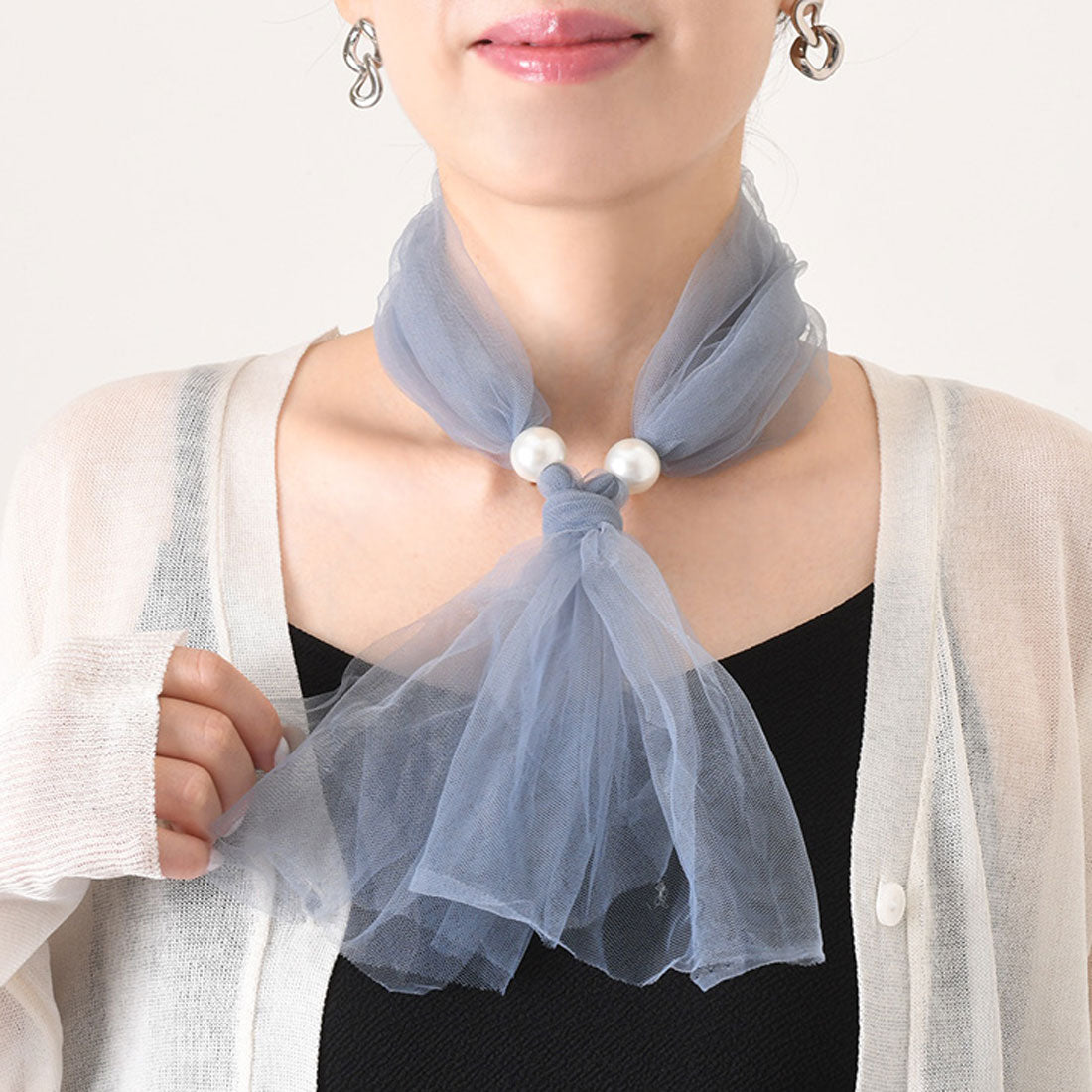 REAL STYLE 圍巾頸套夏季防紫外線女式項圈假珍珠薄紗透明可愛時尚遮陽防寒頸部皺紋遮蓋