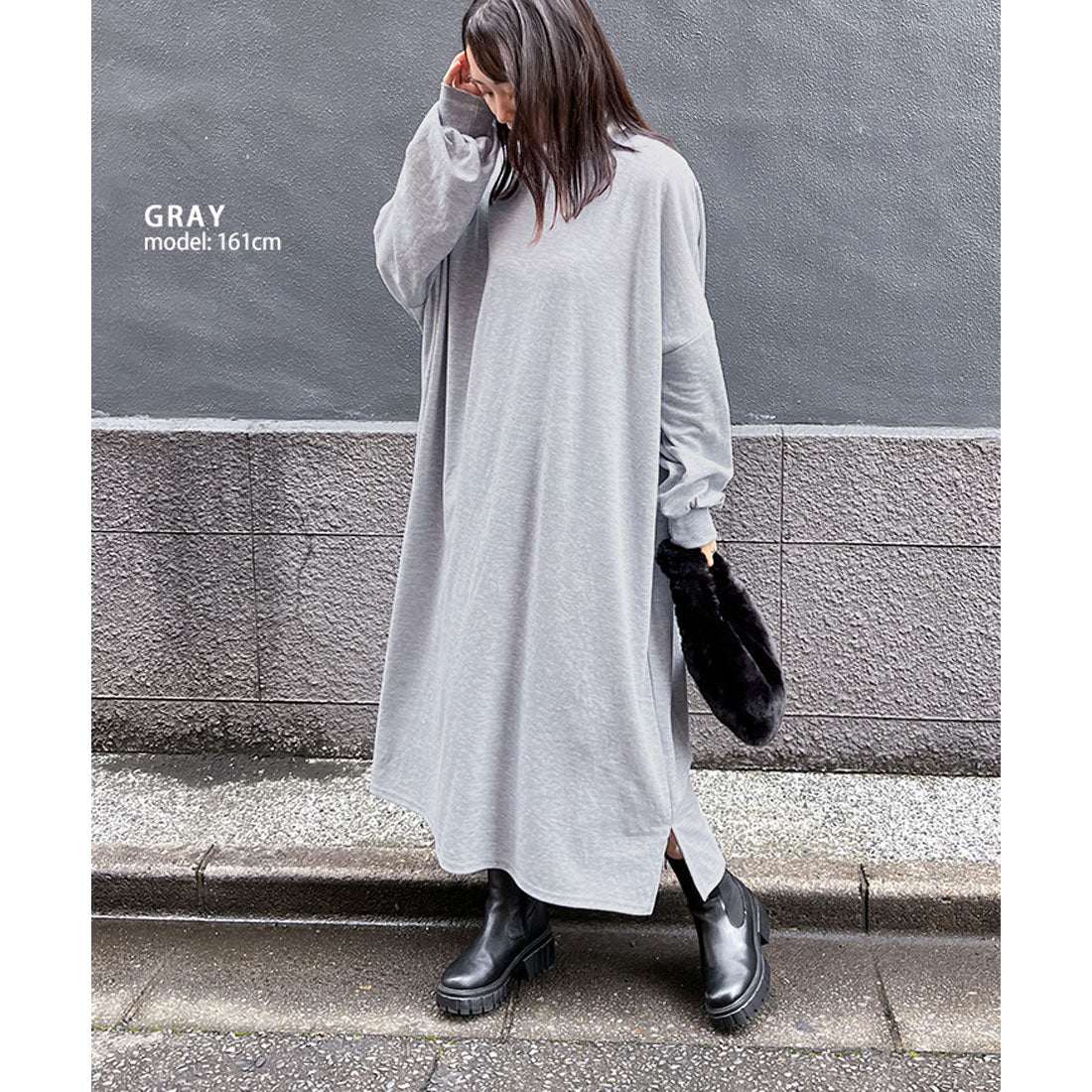 リアルスタイル REAL STYLE ワンピース レディース 春 秋 長袖 薄手 ロング丈 マキシ丈 ゆったり 大きいサイズ 体型カバー フレア カジュアル 無地 シンプル 韓国ファッション チンチャコリア