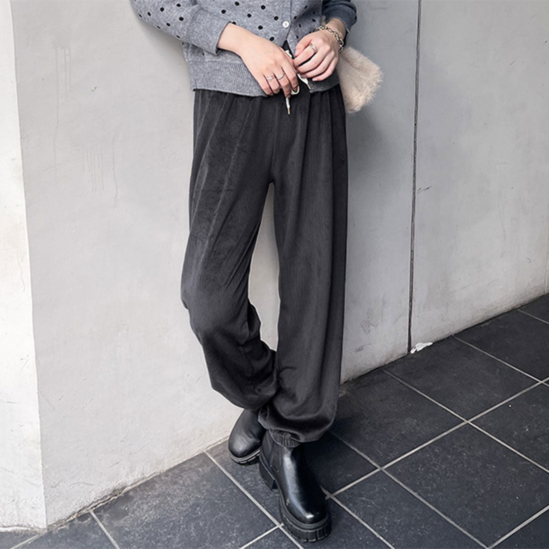 リアルスタイル REAL STYLE ジョガーパンツ レディース コーデュロイ 秋 冬 暖かい 防寒 寒さ対策 柔らかい ウエストゴム 伸縮性 かわいい 通勤 通学 部屋着 楽ちん,チャコール