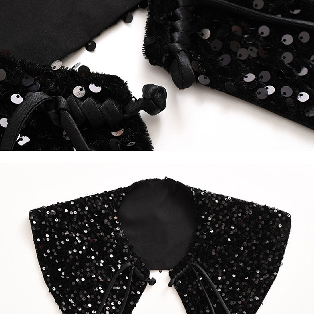 Real Style Detachable Collar for Women black Inner Blouse Shirt Ribbon Big Collar Sequin Layering Versatile Fashion Cute Wedding