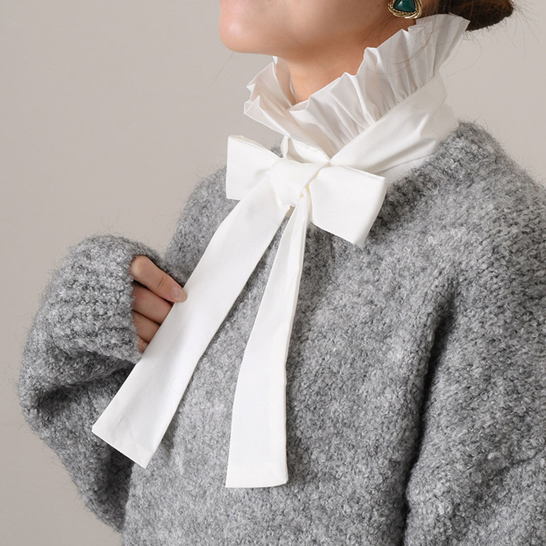 リアルスタイル REAL STYLE 付け襟 つけ襟 レディース 白 黒 フリル スタンドカラー ハイネック インナー ボウタイ リボン ブラウス シャツ 重ね着 着回し 可愛い