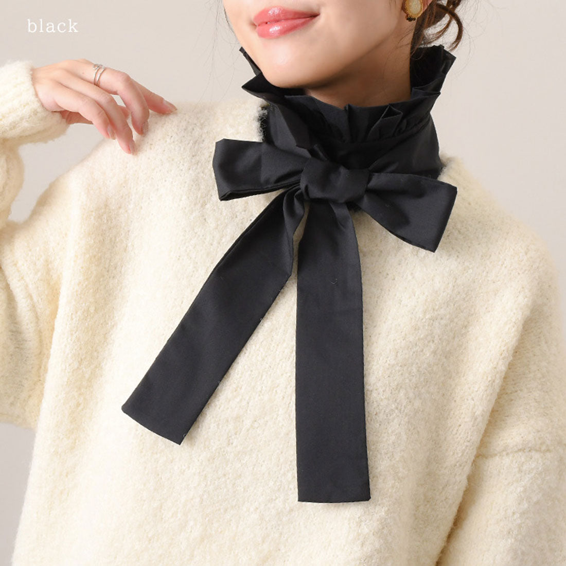リアルスタイル REAL STYLE 付け襟 つけ襟 レディース 白 黒 フリル スタンドカラー ハイネック インナー ボウタイ リボン ブラウス シャツ 重ね着 着回し 可愛い
