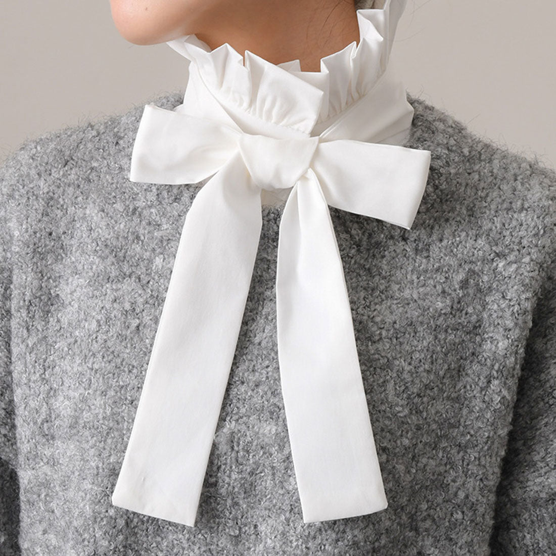 リアルスタイル REAL STYLE 付け襟 つけ襟 レディース 白 黑色 褶邊 立領 高領 內搭 蝴蝶結 緞帶 襯衫 重疊穿搭 可愛