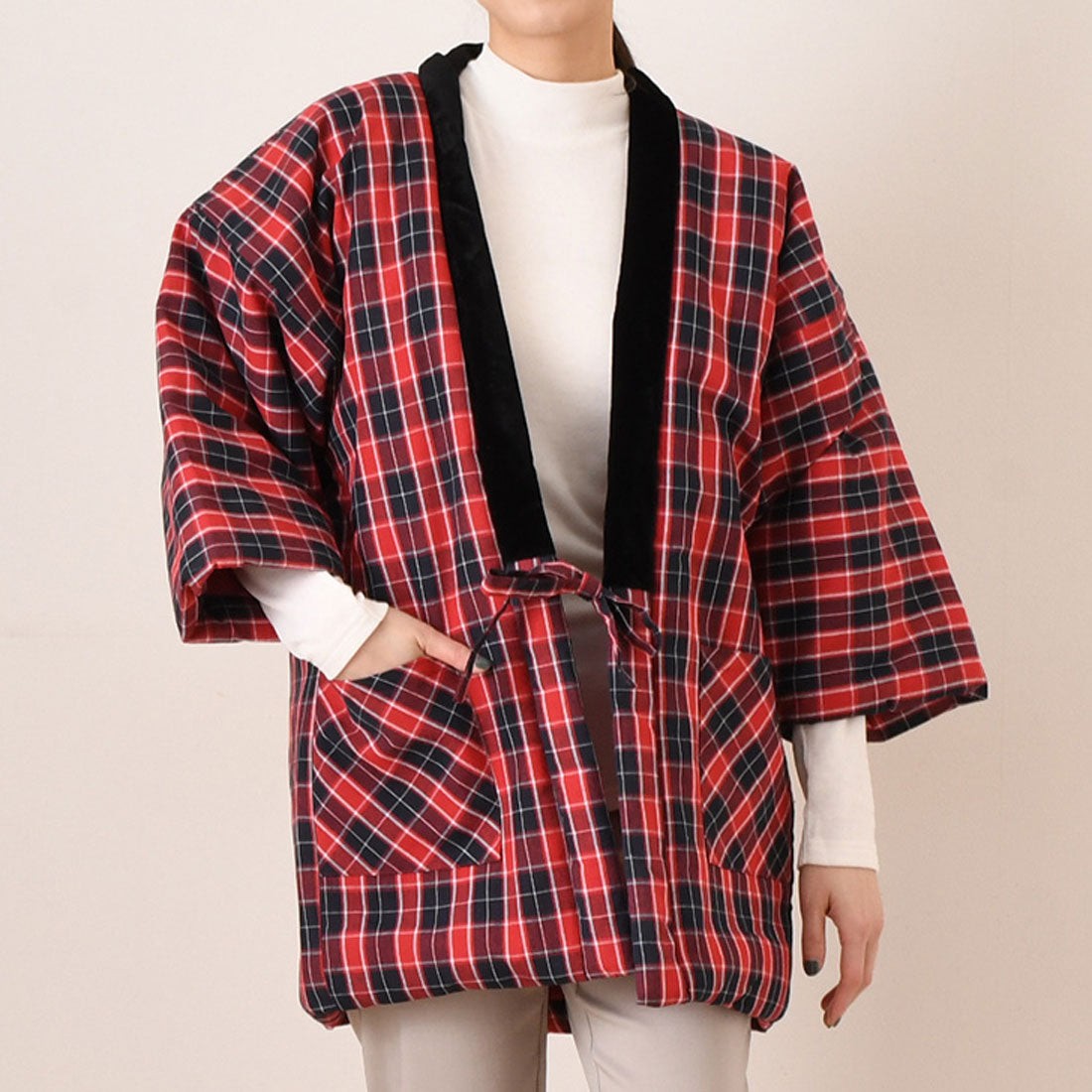 リアルスタイル REAL STYLE 反天 羽織 毛茸茸 女士 時尚 半纏 半天 袢纏 防寒 冬季 中綿 裏毛絨 裏起毛 綿混 綿入 半纏 保暖 長袖 羽織 居家服 寬鬆 斗篷 ちゃんちゃんこ