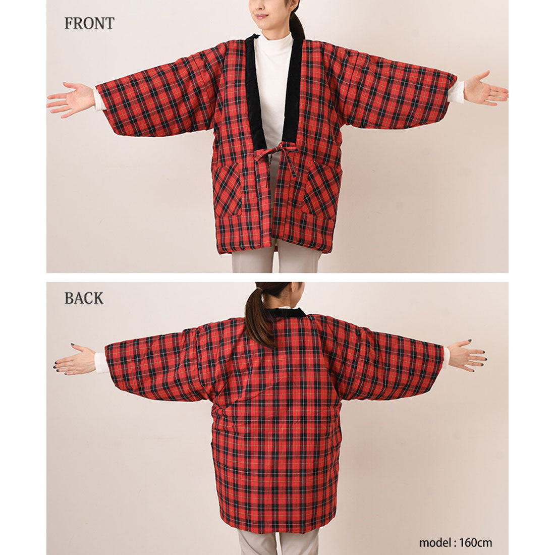 リアルスタイル REAL STYLE 反天 羽織 毛茸茸 女士 時尚 半纏 半天 袢纏 防寒 冬季 中綿 裏毛絨 裏起毛 綿混 綿入 半纏 保暖 長袖 羽織 居家服 寬鬆 斗篷 ちゃんちゃんこ