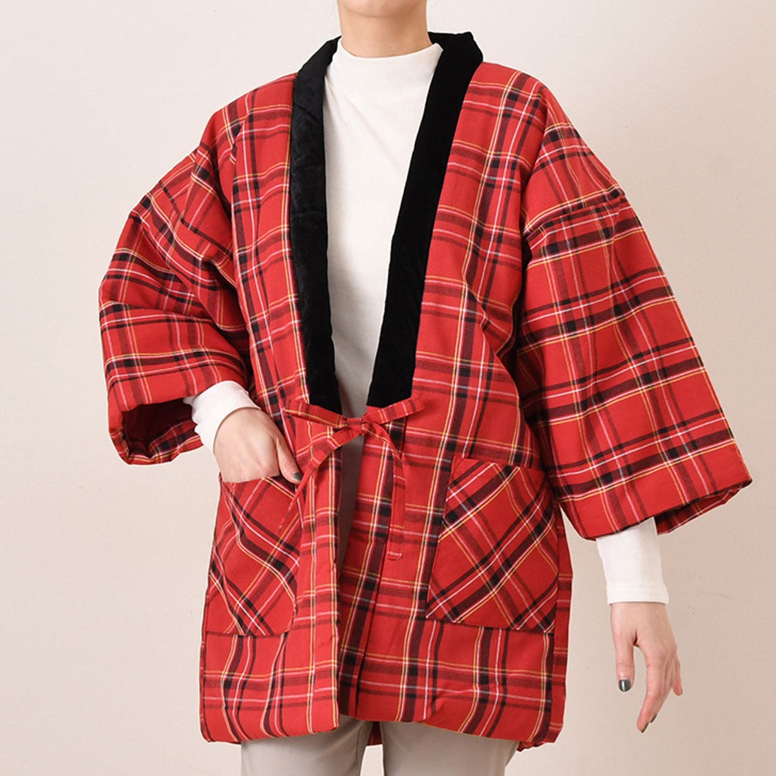 リアルスタイル REAL STYLE 反天 羽織 毛茸茸 女士 時尚 半纏 半天 袢纏 防寒 冬季 中綿 裏毛絨 裏起毛 綿混 綿入 半纏 保暖 長袖 羽織 居家服 寬鬆 斗篷 ちゃんちゃんこ