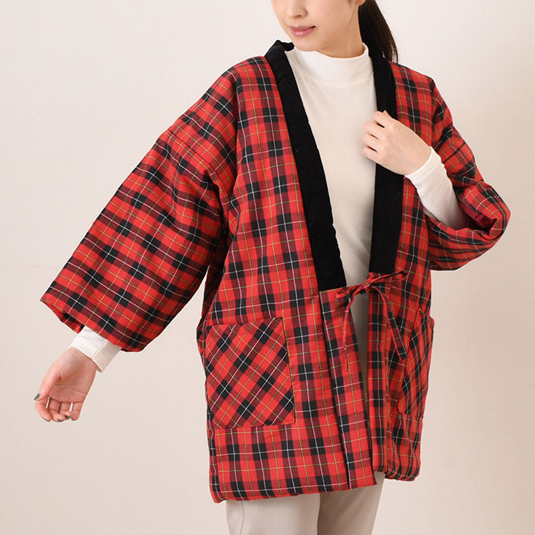 リアルスタイル REAL STYLE 和服 羽織 女士 時尚 半纏 半てん 半天 袢纏 防寒 冬季 中綿 綿混 綿入 綿被 暖和 長袖 羽織 居家服 寬鬆 どてら ちゃんちゃんこ 口袋 重疊穿搭