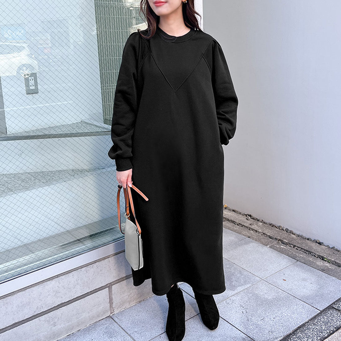 Real Style Dress Women's Autumn Winter Long Sleeve Long Maxi Fleece Lined Sweat Warm Comfortable I-Line Straight Elegant Sweat Below The Knee Real Style Dress Women's Autumn Winter Long Sleeve Long Maxi Fleece Lined Sweat Warm Comfortable I-Line Straight Elegant Sweat Below The Knee