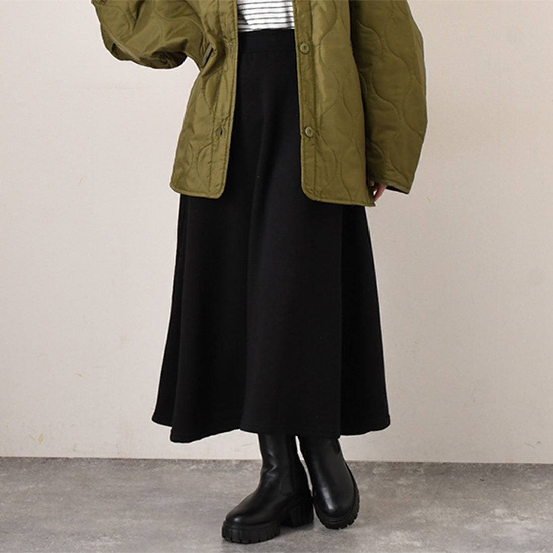 リアルスタイル REAL STYLE スカート レディース ロング 秋 冬 春 フレア ミモレ 裏起毛 スウェット ボトムス シンプル Aライン スエット ウエストゴム 通勤 通学 韓国ファッション チンチャコリア