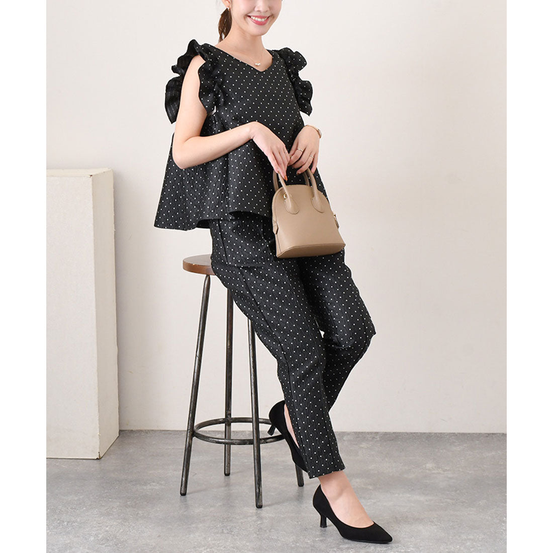 Real Style Tops for Women Spring Summer Set Up Formal Occasion Vest Blouse V-Neck Round Neck Flare Polka Dot Pattern Neat