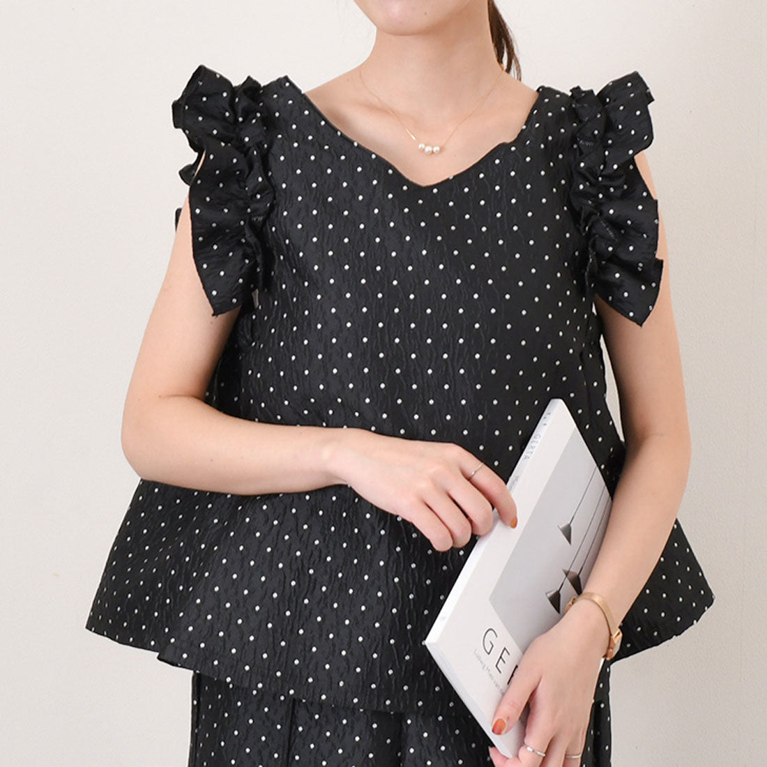 Real Style Tops for Women Spring Summer Set Up Formal Occasion Vest Blouse V-Neck Round Neck Flare Polka Dot Pattern Neat