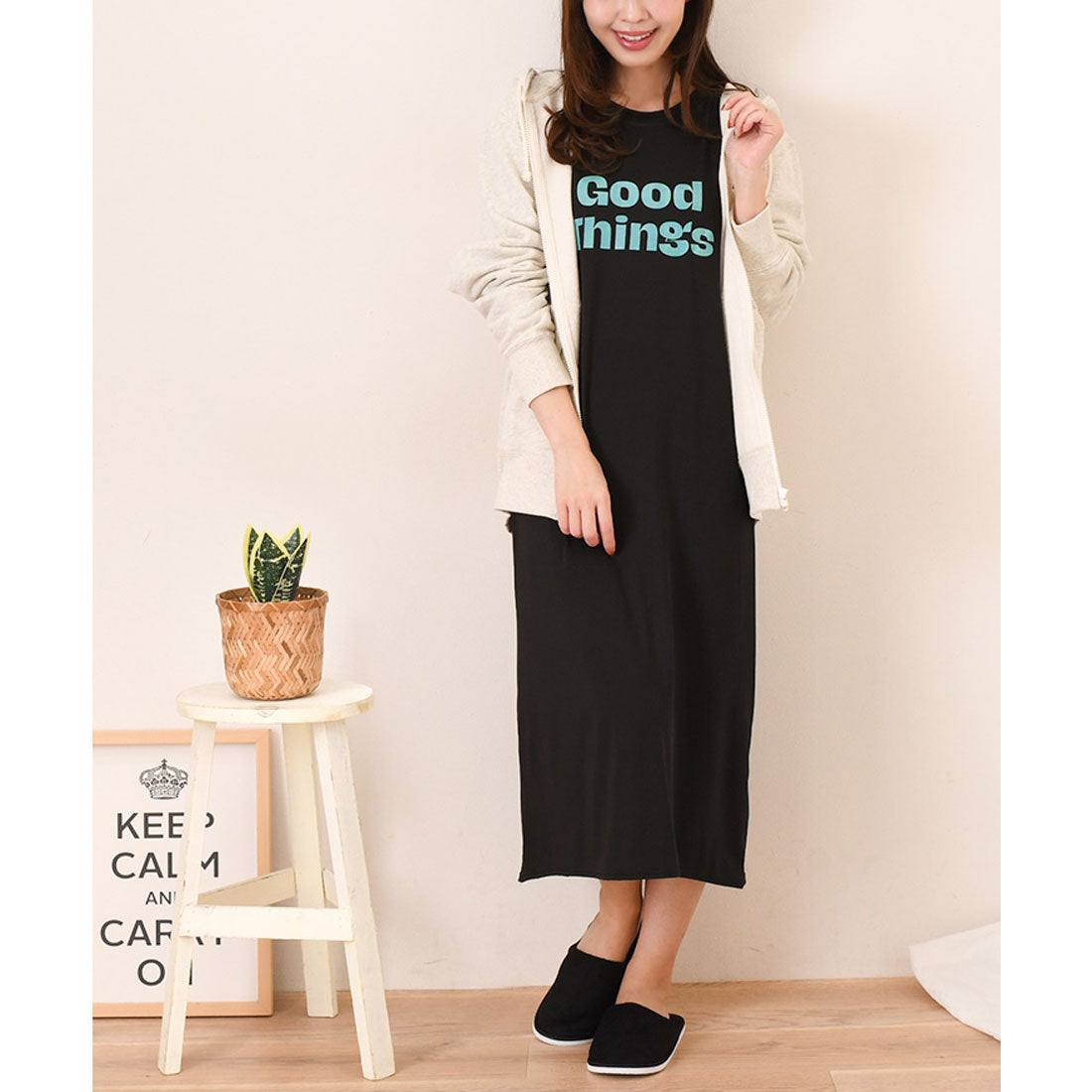 真實風格 REAL STYLE 洋裝 女士 長袖 春 夏 長款 中長裙 膝下 家居服 休閒服 睡衣 寢衣 I型 低身高 高身高 寬鬆 寬鬆薄款 時尚