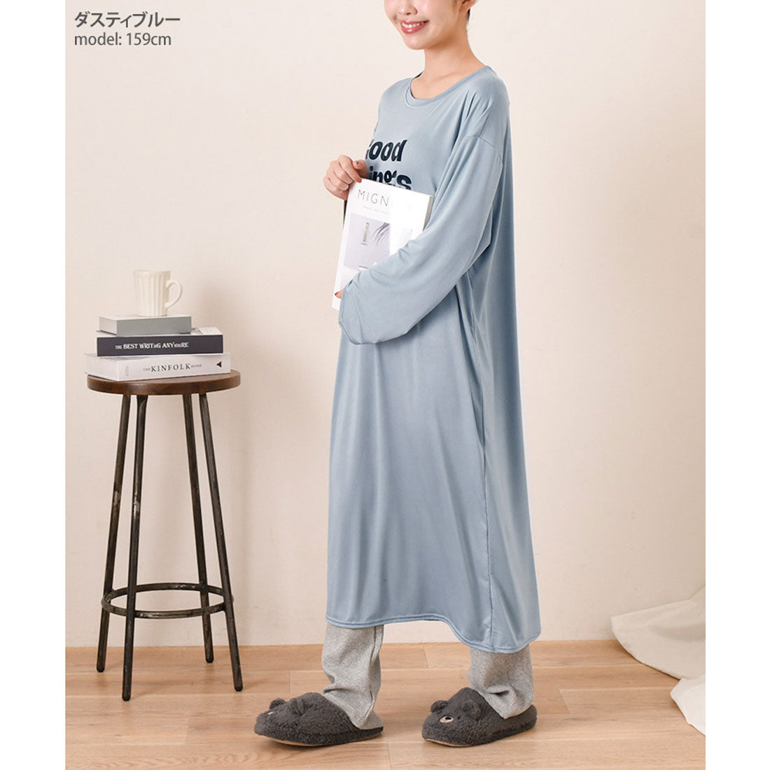 真實風格 REAL STYLE 洋裝 女士 長袖 春 夏 長款 中長裙 膝下 家居服 休閒服 睡衣 寢衣 I型 低身高 高身高 寬鬆 寬鬆薄款 時尚