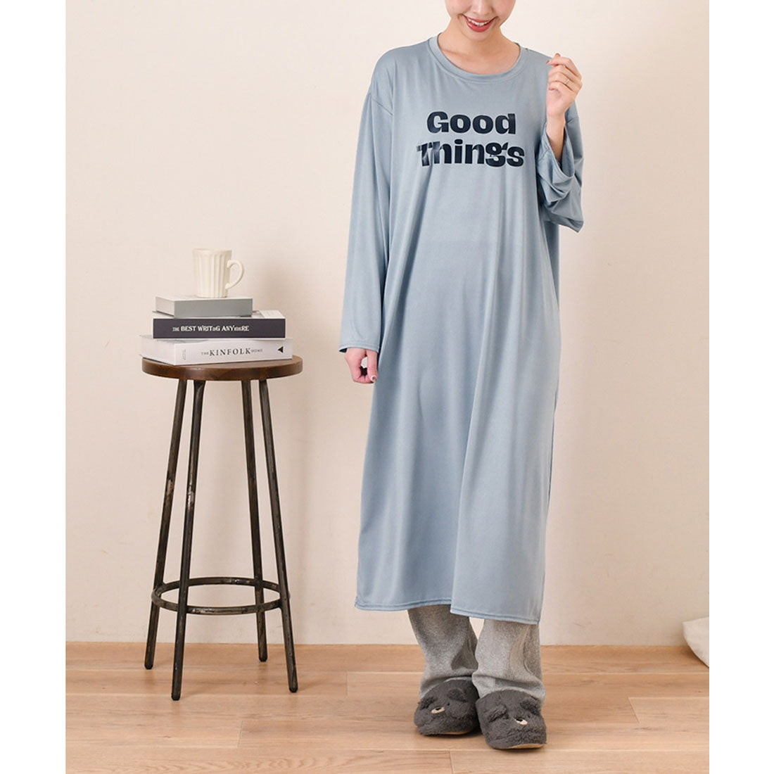 真實風格 REAL STYLE 洋裝 女士 長袖 春 夏 長款 中長裙 膝下 家居服 休閒服 睡衣 寢衣 I型 低身高 高身高 寬鬆 寬鬆薄款 時尚