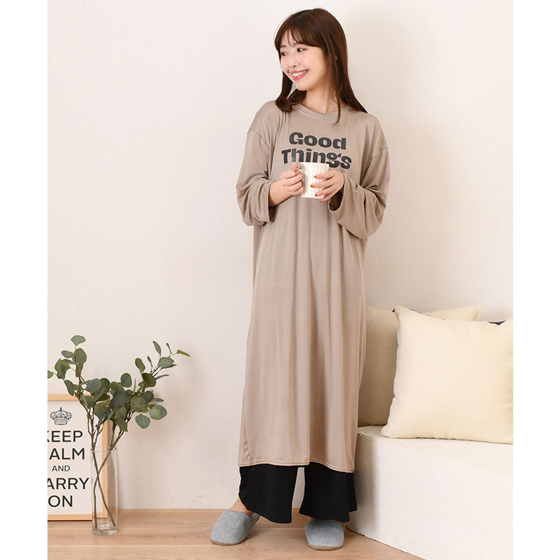 真實風格 REAL STYLE 洋裝 女士 長袖 春 夏 長款 中長裙 膝下 家居服 休閒服 睡衣 寢衣 I型 低身高 高身高 寬鬆 寬鬆薄款 時尚