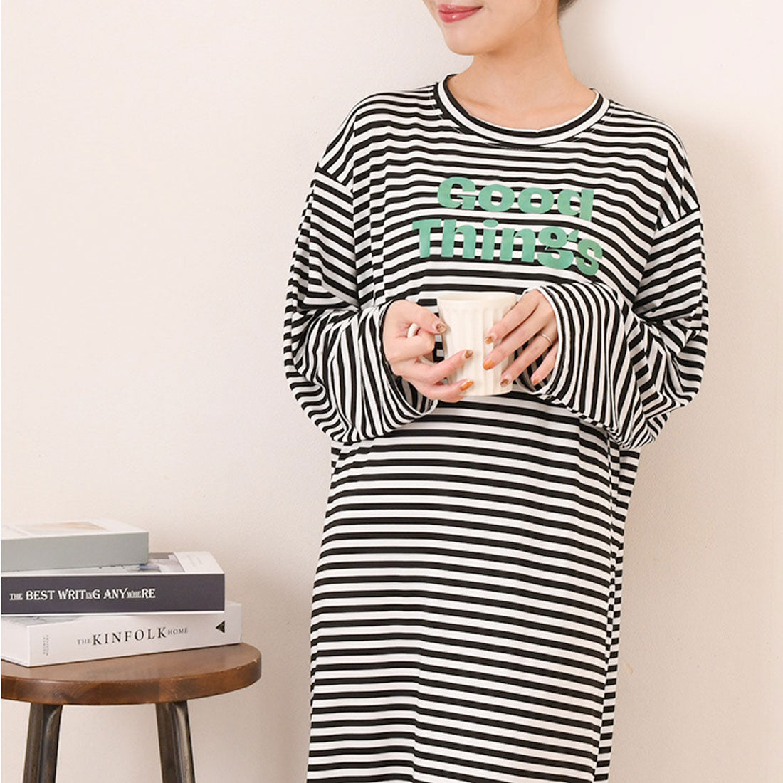 真實風格 REAL STYLE 洋裝 女士 長袖 春 夏 長款 中長裙 膝下 家居服 休閒服 睡衣 寢衣 I型 低身高 高身高 寬鬆 寬鬆薄款 時尚