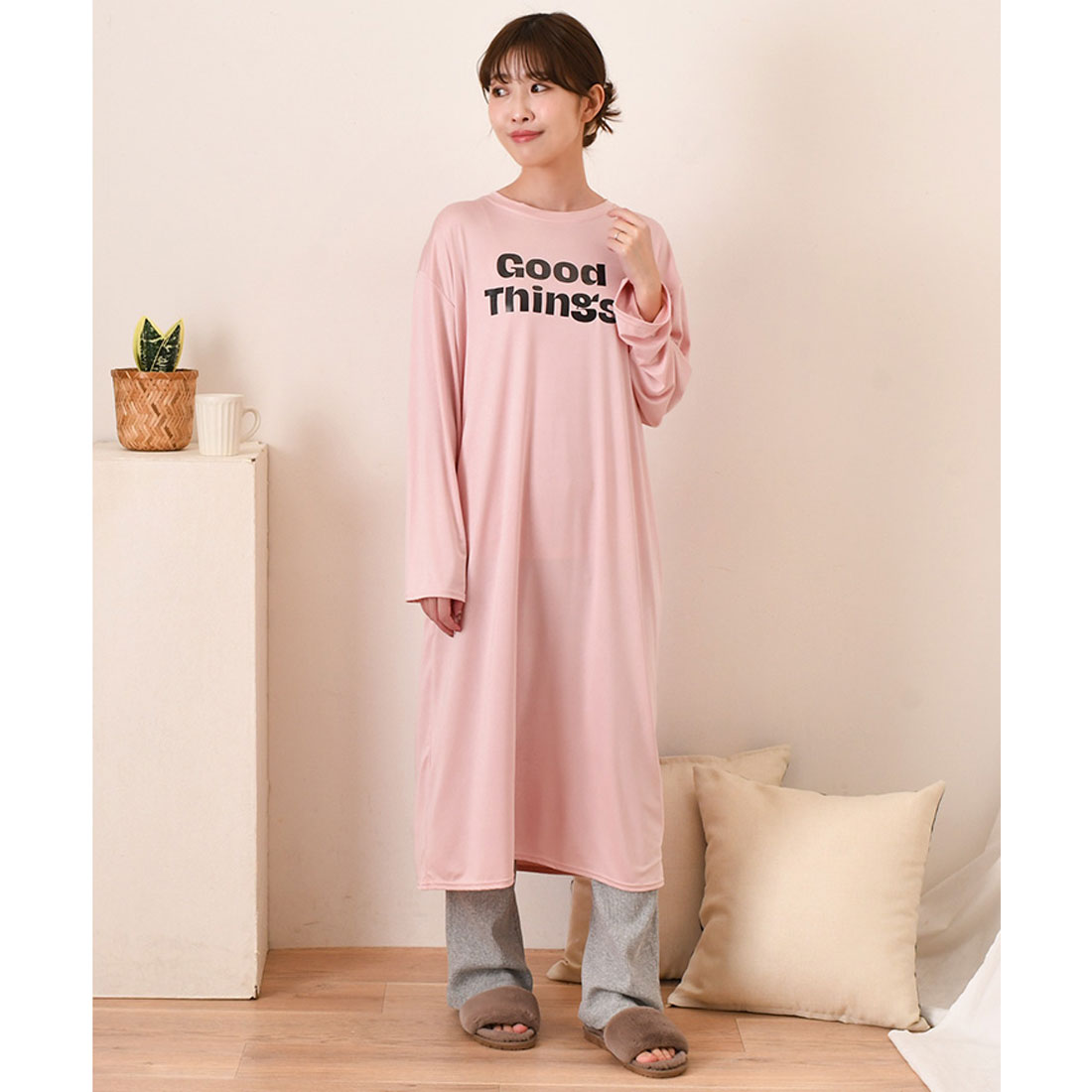 真實風格 REAL STYLE 洋裝 女士 長袖 春 夏 長款 中長裙 膝下 家居服 休閒服 睡衣 寢衣 I型 低身高 高身高 寬鬆 寬鬆薄款 時尚