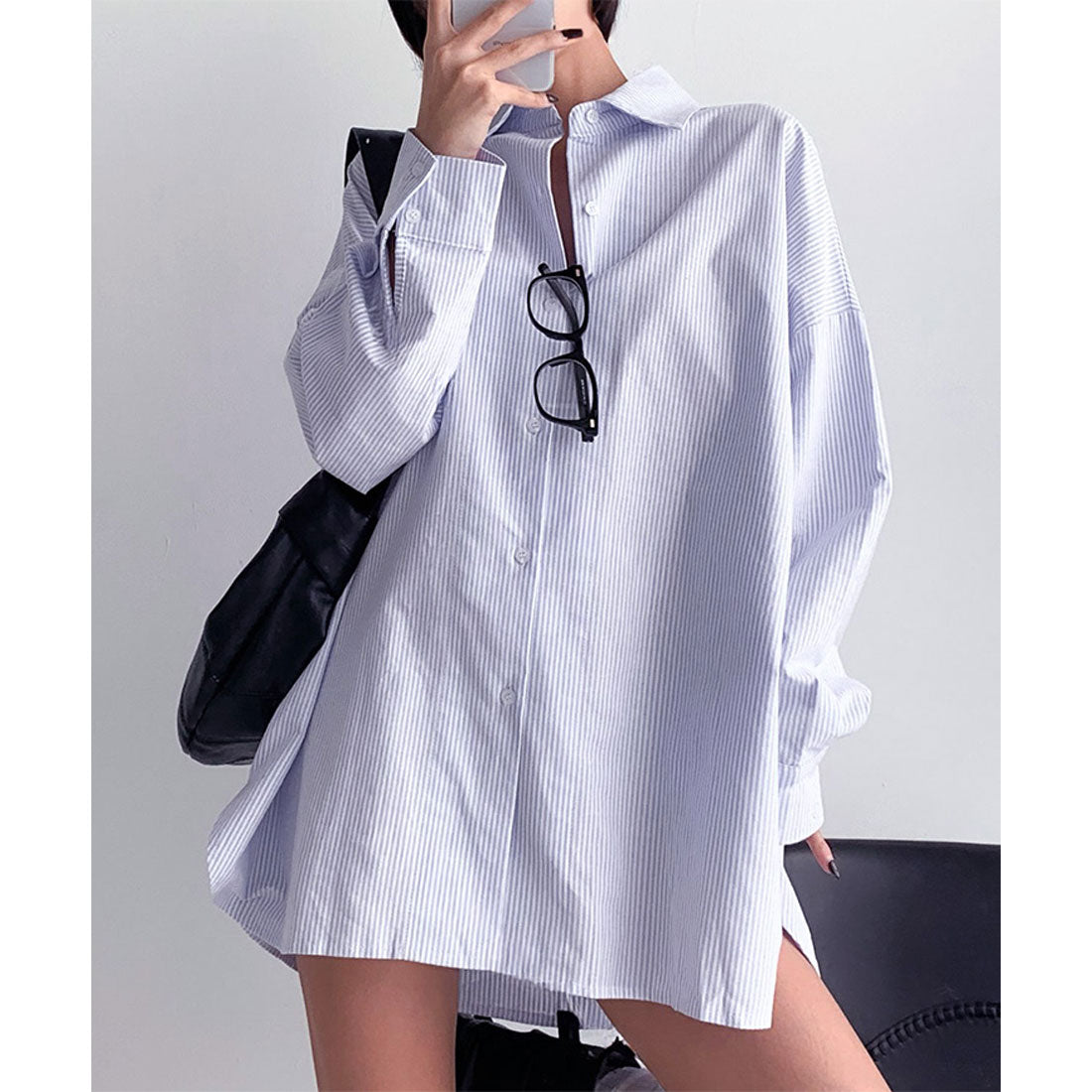 Real Style Shirt Women's Long Sleeve Stripe Pattern Cotton Spring Summer Autumn Winter Thick Blouse Tops Outerwear Loose Fit Plus Size