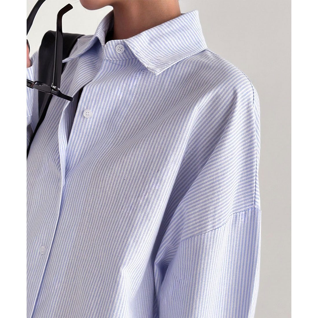 Real Style Shirt Women's Long Sleeve Stripe Pattern Cotton Spring Summer Autumn Winter Thick Blouse Tops Outerwear Loose Fit Plus Size