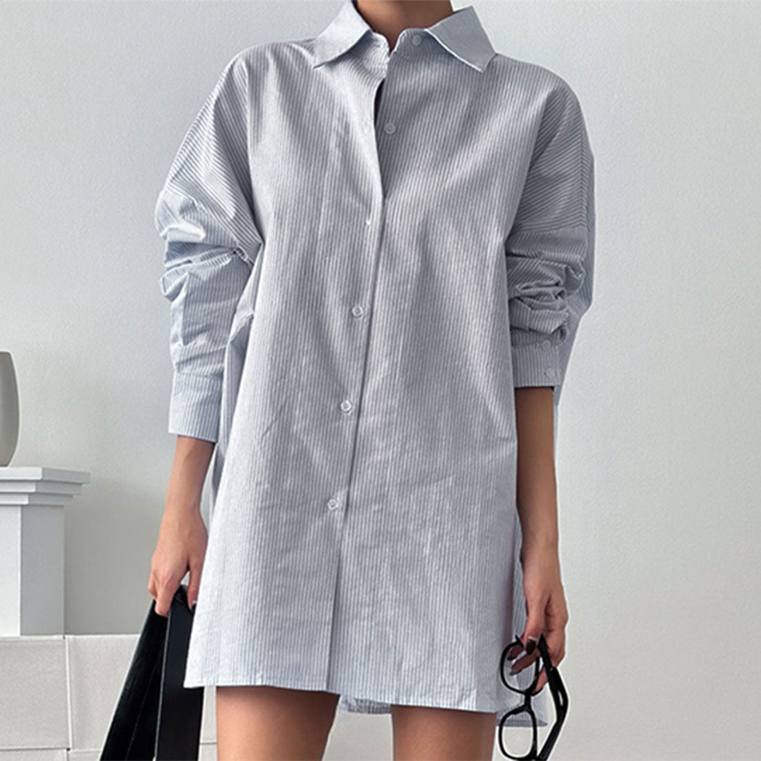 Real Style Shirt Women's Long Sleeve Stripe Pattern Cotton Spring Summer Autumn Winter Thick Blouse Tops Outerwear Loose Fit Plus Size