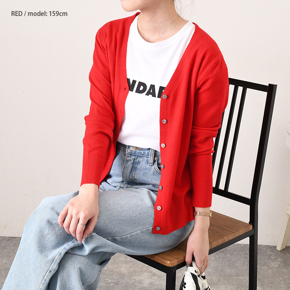 リアルスタイル REAL STYLE 開襟毛衣 女士 針織 春 秋 黑色 薄款 V領 顏色 可水洗 長袖 通勤 辦公室 學生 學校 事務 商務 簡約