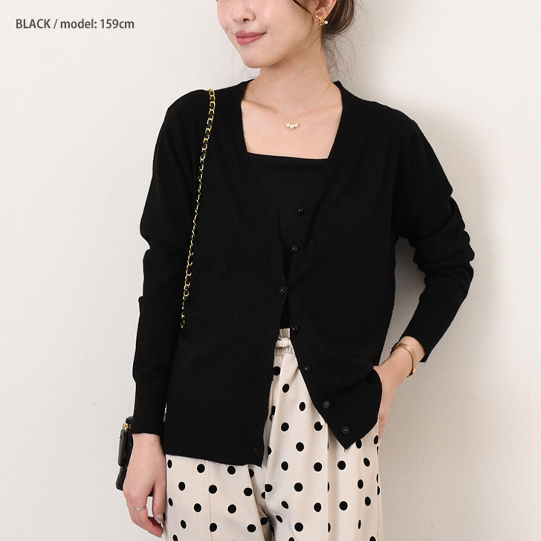 リアルスタイル REAL STYLE 開襟毛衣 女士 針織 春 秋 黑色 薄款 V領 顏色 可水洗 長袖 通勤 辦公室 學生 學校 事務 商務 簡約