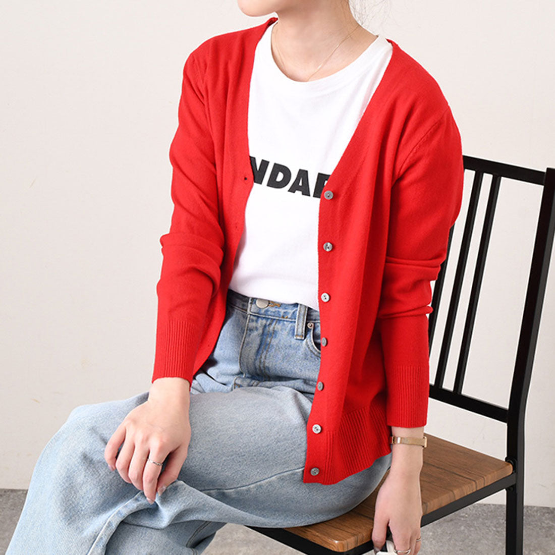 リアルスタイル REAL STYLE 開襟毛衣 女士 針織 春 秋 黑色 薄款 V領 顏色 可水洗 長袖 通勤 辦公室 學生 學校 事務 商務 簡約