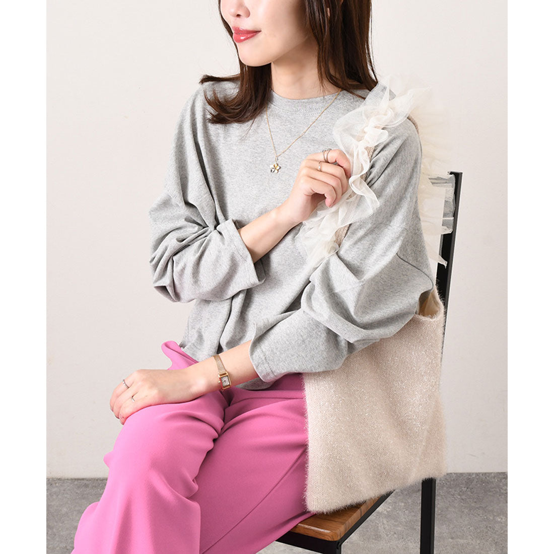 リアルスタイル REAL STYLE カットソー レディース 長袖 綿 コットン 薄手 Tシャツ ロンT ゆったり 大きめ カジュアル 春 夏 秋 シンプル 韓国 丸首 無地 韓国ファッション チンチャコリア (ブラウン) ブラウン