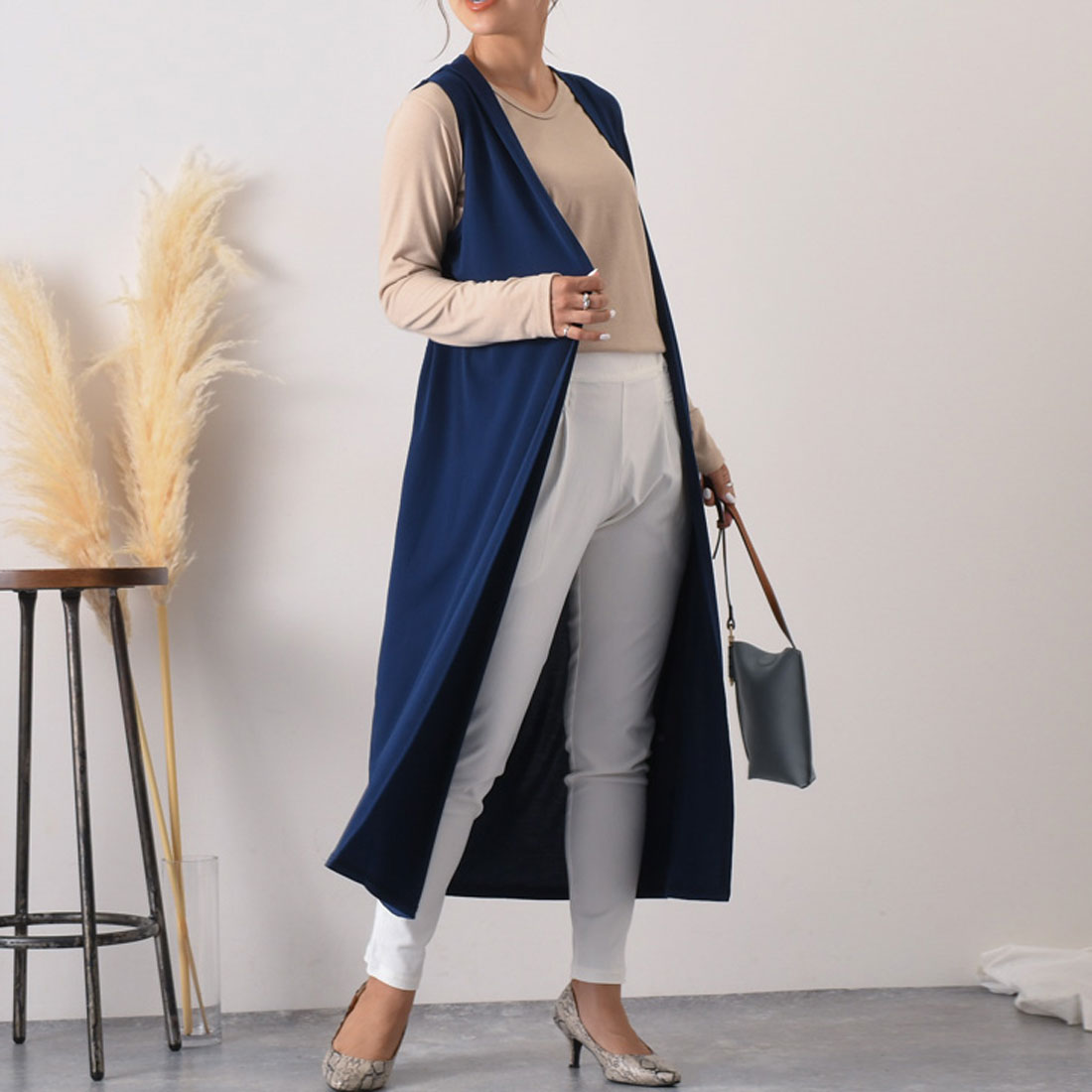 REAL STYLE Gilet Long Coordination Vest Black Cardigan Seamless Thin Cool Outerwear Sleeveless For 40s 50s