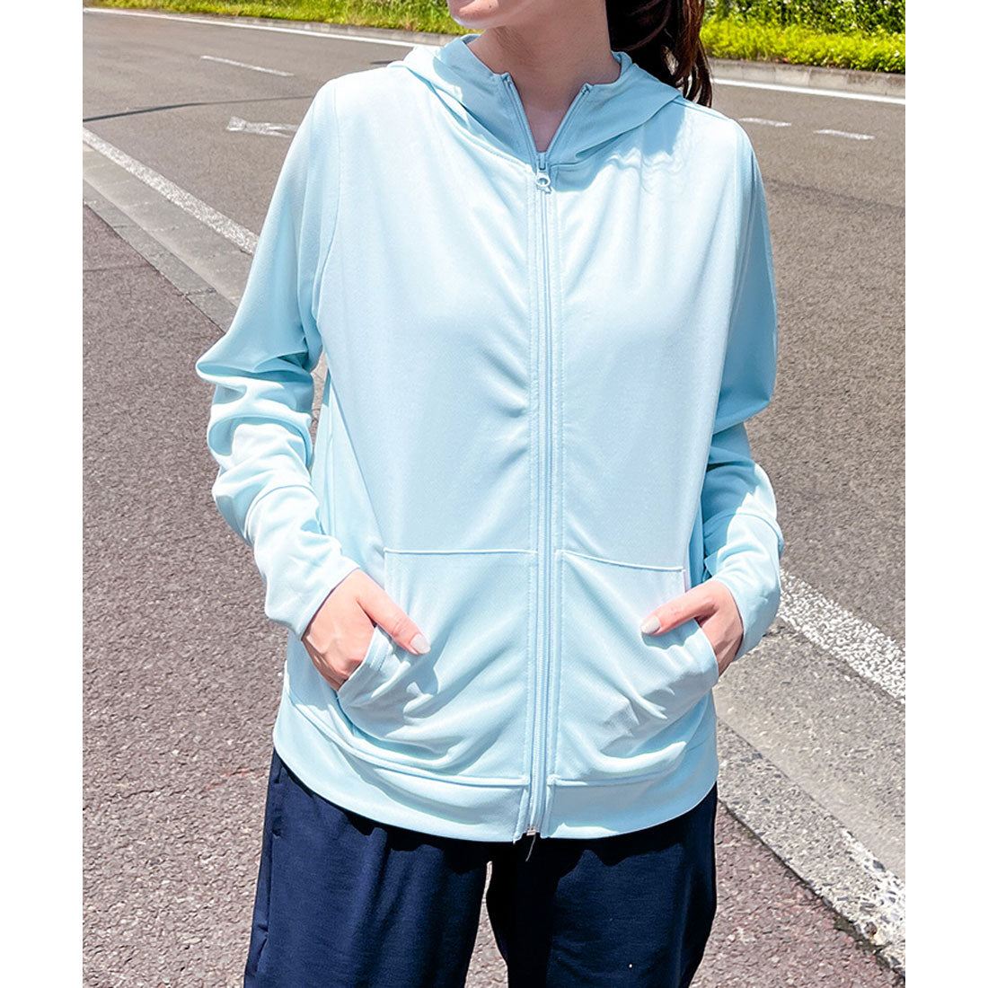 リアルスタイル REAL STYLE パーカー レディース ラッシュガード 夏 薄手 UVケア ジップアップ 指穴 冷感 涼しい 吸汗速乾 ドライ メッシュ 無地 羽織 上着 前開き (オフホワイト) オフホワイト