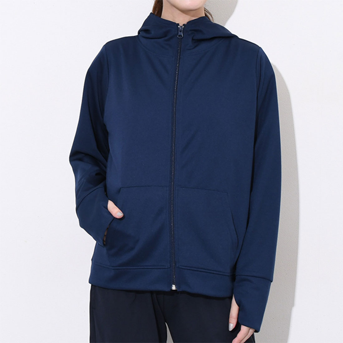 リアルスタイル REAL STYLE パーカー レディース ラッシュガード 夏 薄手 UVケア ジップアップ 指穴 冷感 涼しい 吸汗速乾 ドライ メッシュ 無地 羽織 上着 前開き (ネイビー) ネイビー
