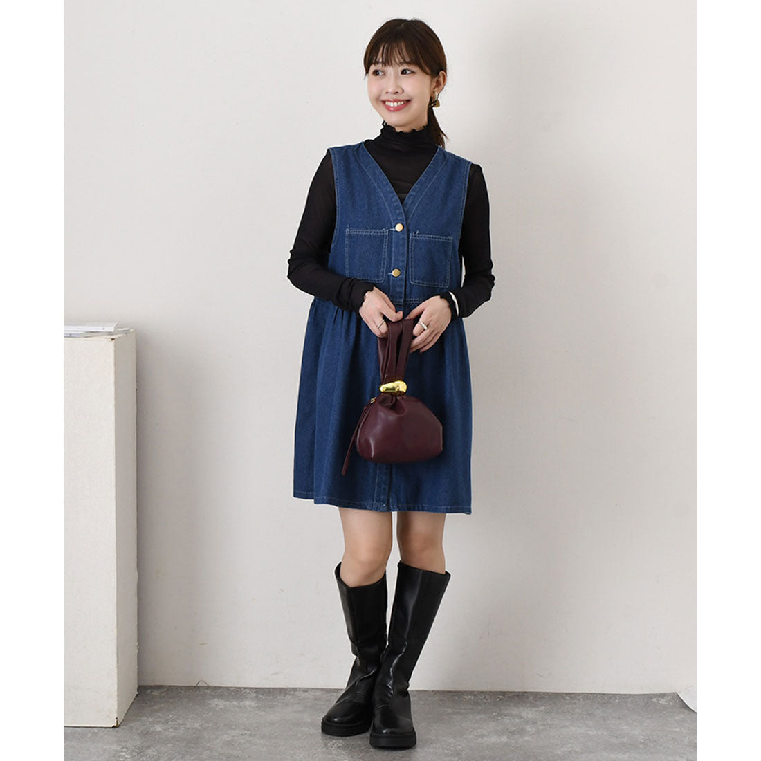 リアルスタイル REAL STYLE ワンピース レディース 春 夏 秋 冬 デニム 薄手 ミニ ミディアム Vネック ペプラム フレア ゆったり ジャンスカ 前開き ポケット (ブルー) ブルー