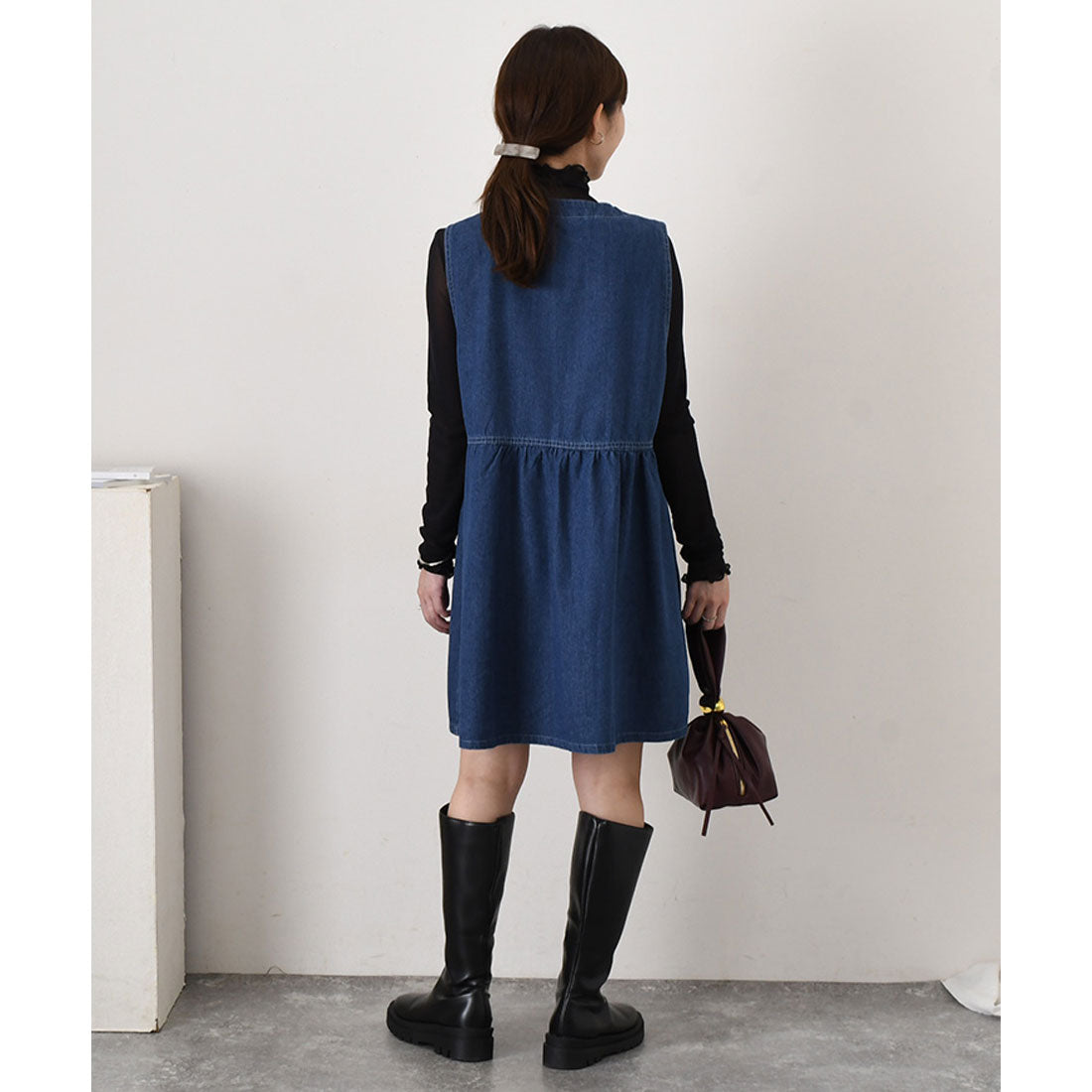 リアルスタイル REAL STYLE ワンピース レディース 春 夏 秋 冬 デニム 薄手 ミニ ミディアム Vネック ペプラム フレア ゆったり ジャンスカ 前開き ポケット (ブルー) ブルー