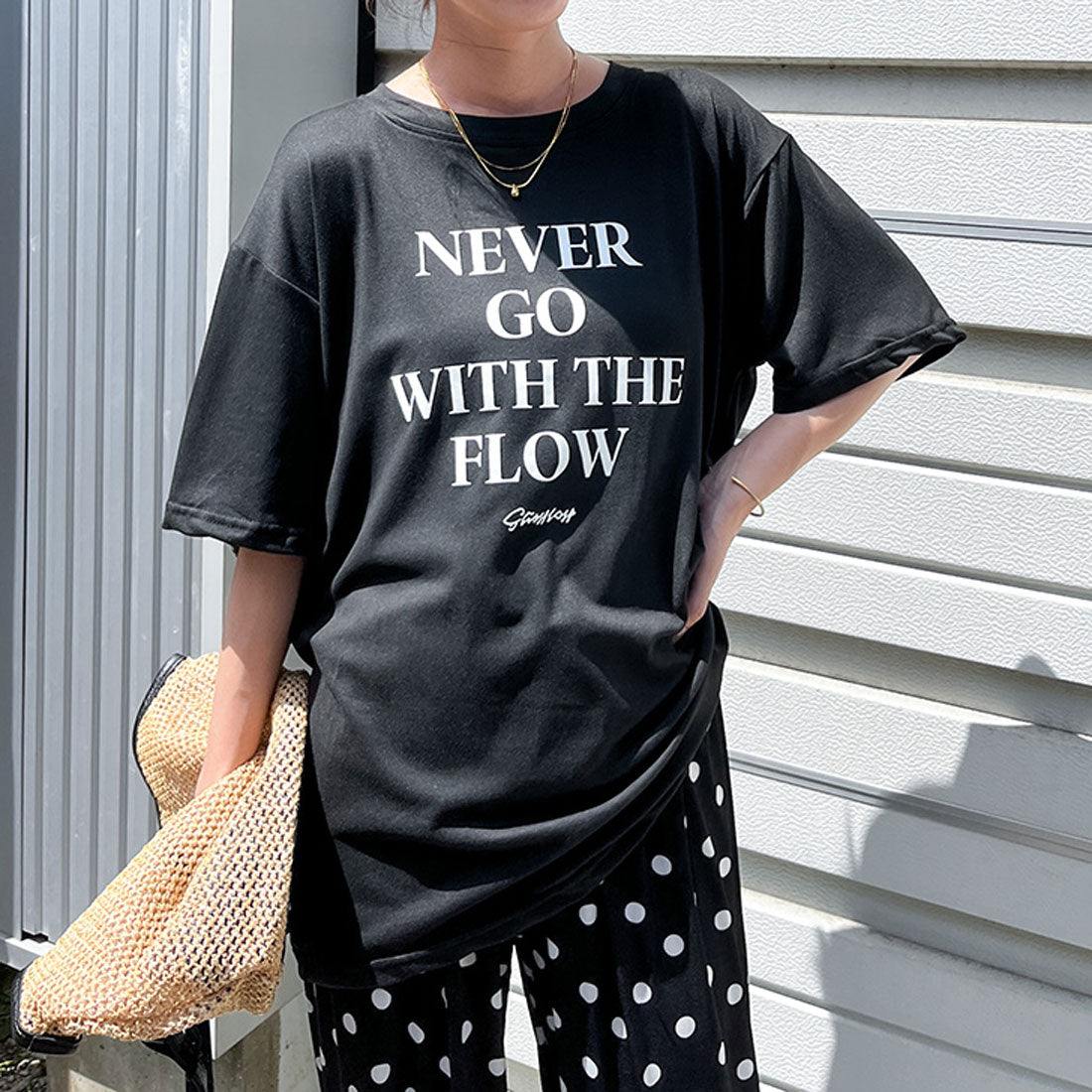 リアルスタイル REAL STYLE Tシャツ レディース 半袖 ゆったり 大きいサイズ 夏 薄手 シンプル ロゴ プリント ストレッチ カットソー トップス ロゴT プリントT (オフホワイト) オフホワイト