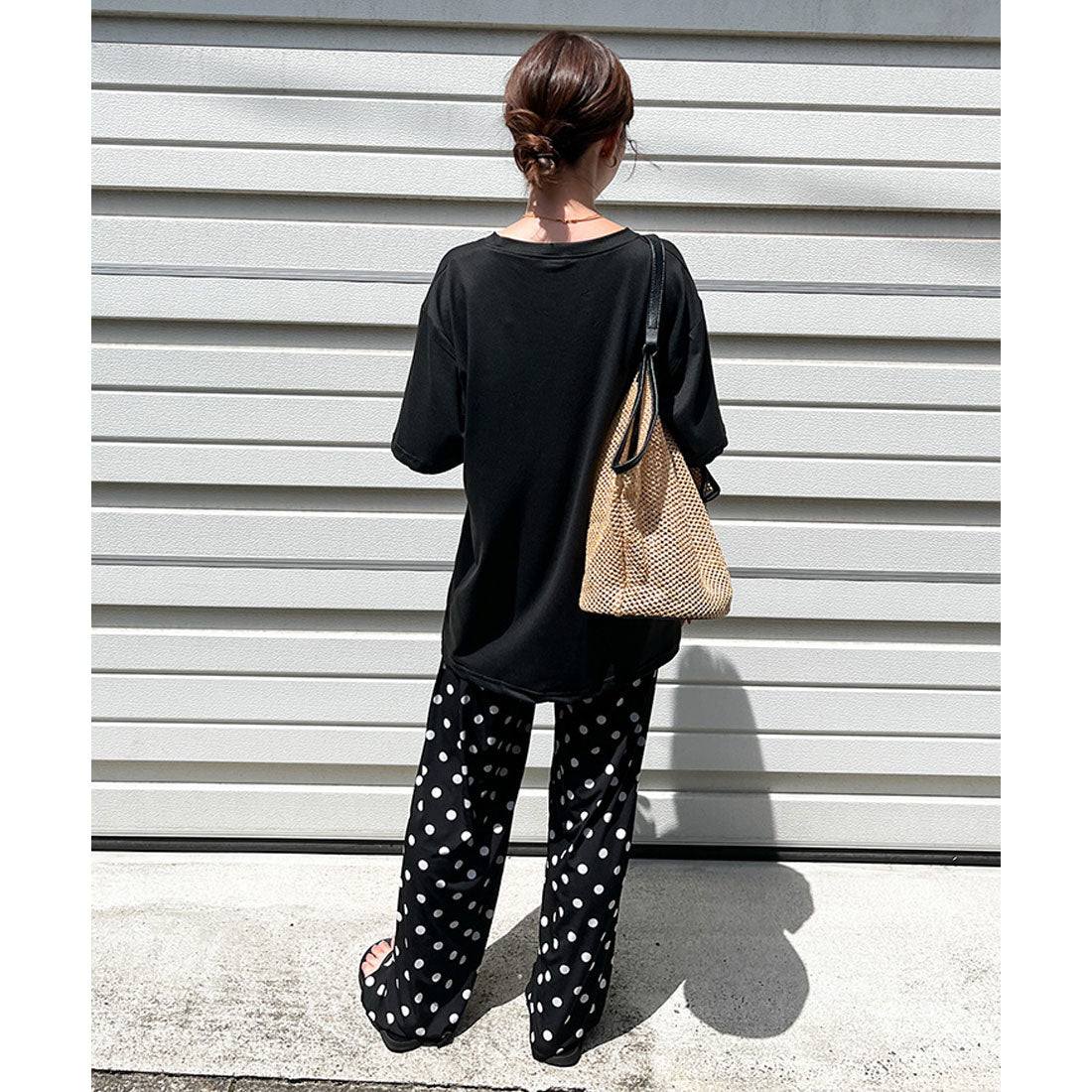 リアルスタイル REAL STYLE Tシャツ レディース 半袖 ゆったり 大きいサイズ 夏 薄手 シンプル ロゴ プリント ストレッチ カットソー トップス ロゴT プリントT (オフホワイト) オフホワイト