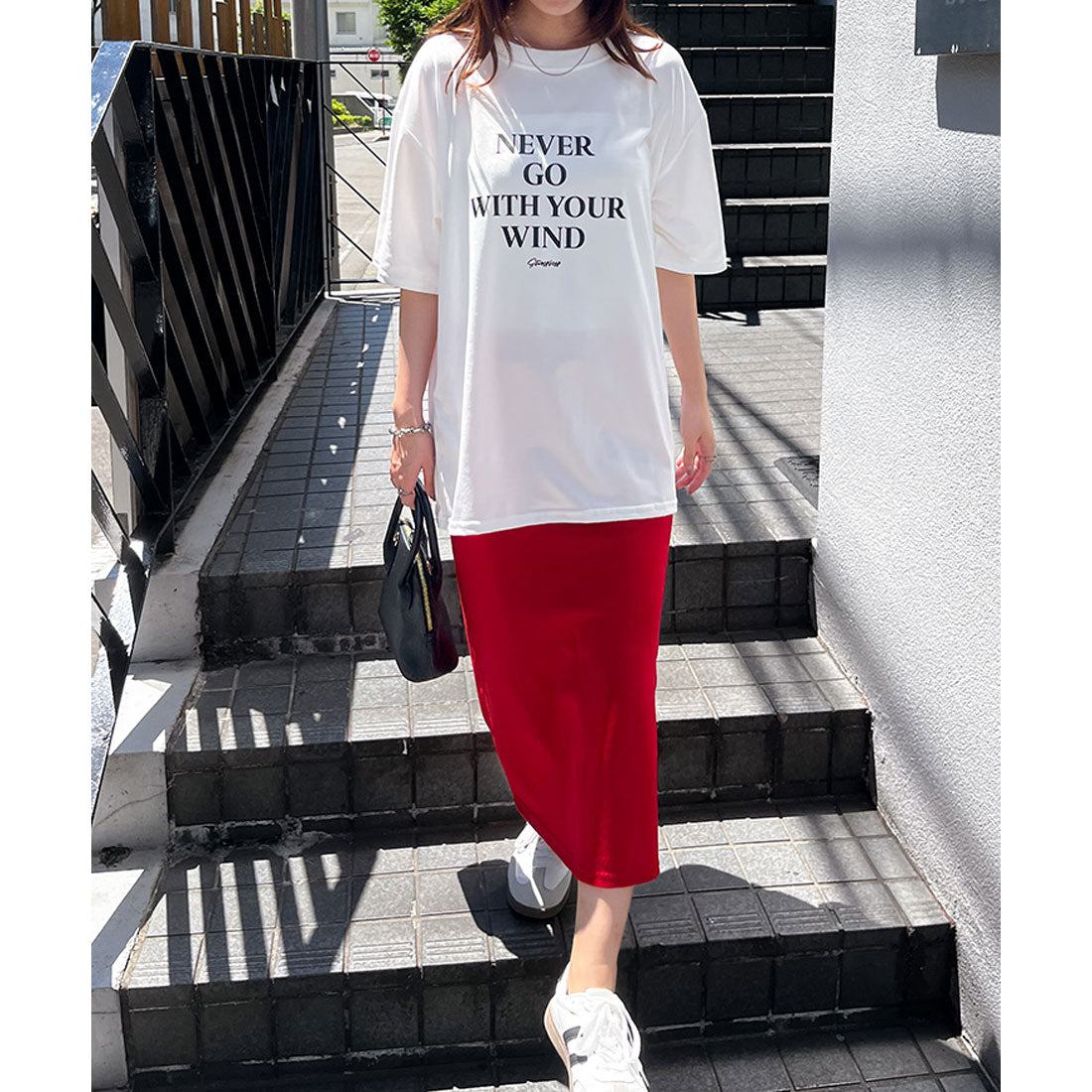 リアルスタイル REAL STYLE Tシャツ レディース 半袖 ゆったり 大きいサイズ 夏 薄手 シンプル ロゴ プリント ストレッチ カットソー トップス ロゴT プリントT (オフホワイト) オフホワイト